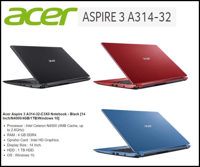 laptop acer ram 4 gb 3 jutaan